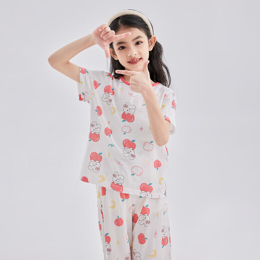 
DEESHA [7A antibacterial cotton mesh jacquard] Girls' thin short-sleeved pajamas set soft cotton skin-friendly air conditioning suit