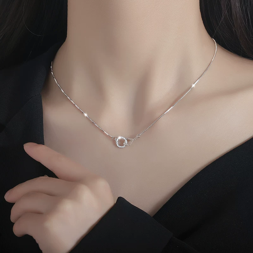 Mansheng Interlocking S999 Sterling Silver Clavicle Necklace for Women 2025 New Light Luxury Niche Birthday Gift for Girlfriend Interlocking Necklace Exquisite Gift Box