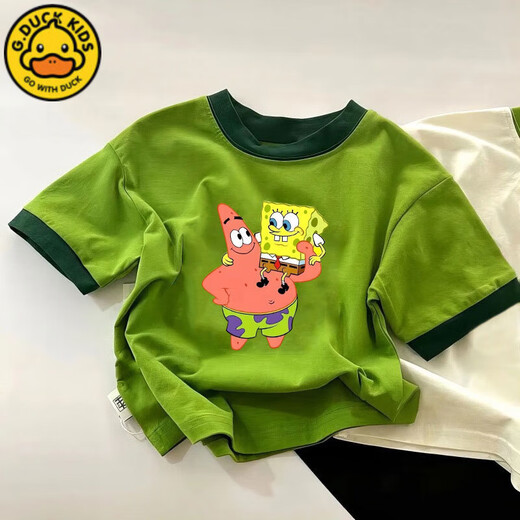 G.DUCKKIDS男童女童纯棉短袖T恤夏季新款卡通海绵宝宝半袖儿童洋气上衣t 673白色【派大星抱 海绵宝宝】 120
