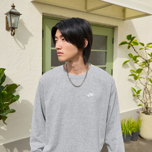 Nike (NIKE) official men's french wool top autumn round neck sweatshirt embroidery soft and comfortable FN3889 063 color adjustment dark gray/white L