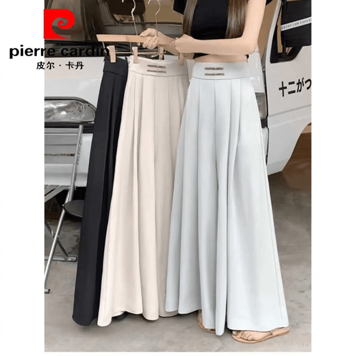 皮尔卡丹（pierre cardin）国风裤裙盘扣阔腿裤女春秋季妈妈装居家睡裤高腰垂感拖地休闲裙裤 黑色838【春夏外穿阔腿裙裤女】 S 建议85斤内