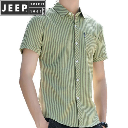 JEEP SPIRIT summer short-sleeved shirt for men, fashionable, casual, slim and handsome, with pocket-wearing trendy men's shirt striped inch shirt HST-838 yellow M (80-108Jin[Jin equals 0.5 kg])