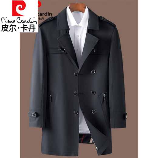 皮尔卡丹高档轻奢风衣外套男士春秋季中长款休闲春秋款商务休闲帅气男装潮 卡其色 2XL 185(适合145-160斤穿)