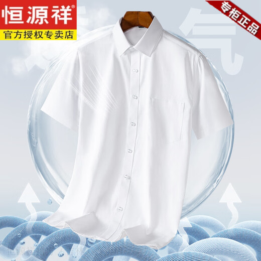 恒源祥高支长绒棉短袖衬衫男士夏季商务休闲新疆棉抗皱免烫男装半袖衬衣 DX6629 可机洗 41