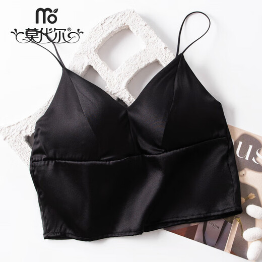 Modal silk satin beautiful back short sling French triangle cup mulberry silk underwear no rims silk bra 2025 new product FHZ25B2-9756-1 black M