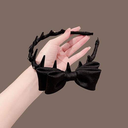 Zhuo Keke wavy toothed bow headband high skull broken hair clip satin headband 2025 new high-end hair accessories headband black