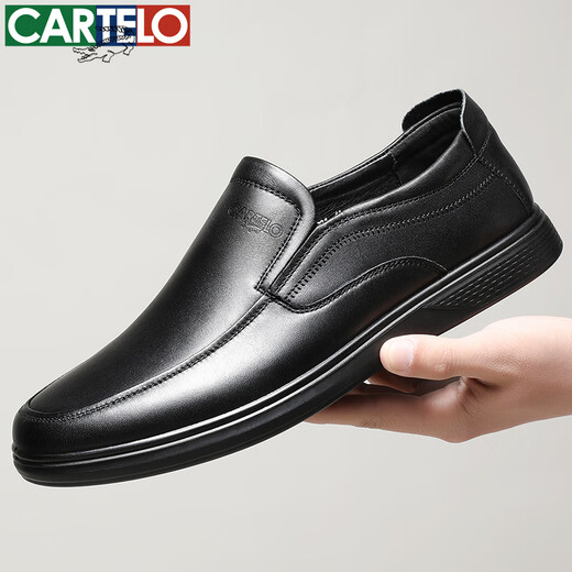 Cartelo Lederschuhe für Herrenkopfschicht Cowhide Weiche Sohle bequem einen Fuß zum Pedal Business Casual Dad Herrenschuhe 6931 Schwarz 42
