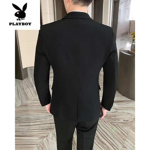 
Playboy (PLAYBOY) men's suit Korean style slim wedding groomsmen's small suit jacket for young casual business formal dress for men black [suit + shirt] tie M