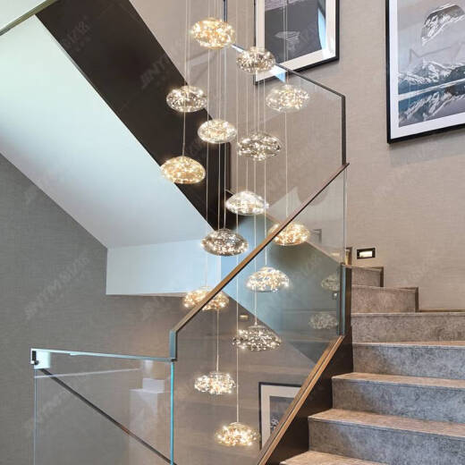 2024 new spiral staircase hollow long chandelier empty villa duplex building small loft apartment high living room light long plate 12040CM-mixed 27 head high 3 meters