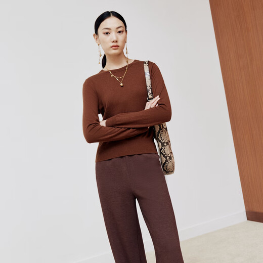 FirstStation Basic Vielseitig vielseitig mehrfarbig runden Hals Lose Pullover Strickpullover für Frauen 25 Herbst neuer Stil 9582a Brown 2xl