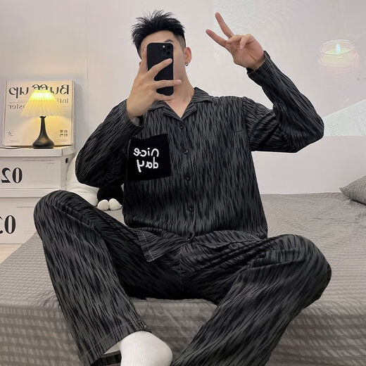 SEPTWOLVES men's pajamas spring and autumn long sleeve thin style teenager cartoon loose medium and big children's home 9901 long sleeve suit M standard (high 165100Jin [Jin equals 0.5 kg])