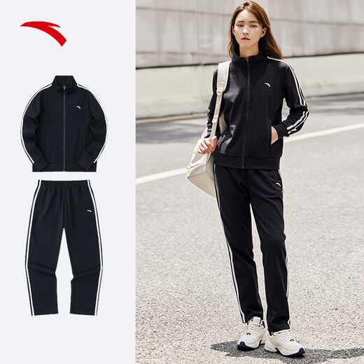 ANTA velvet warm sports suit for women winter women's casual suit sportswear jacket women's trousers sports two-piece set. Recommended regular two-piece set for autumn and winter. Basic black-1 M/female 165