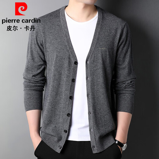 Pierre Cardin sweater men's cardigan autumn and winter wool outer top men's 100% pure wool sweater for young and middle-aged people v-neck sweater jacket