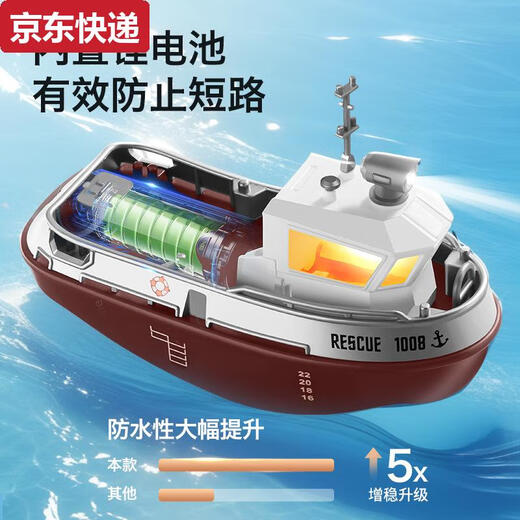 Tianmiaomiao mini remote control tugboat can be launched into the water wireless electric high-speed speedboat ship children's water simulation toy boat model small remote control tugboat adjustable speed + with light + waterproof configuration