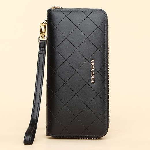 Crocodile shirt cowhide hand-wrapped long diamond wallet women's ticket clip clutch gift box 2215 black