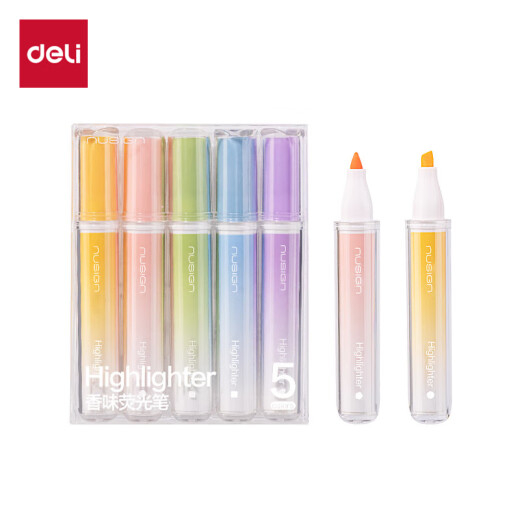 Deli (deli) Newse fragrance highlighter Student stationery exam review key manual painting colorful color system mixed color 5 pieces/box NS718