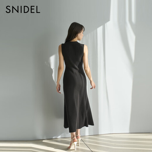 SNIDEL春夏优雅翻领收腰罗纹针织鱼尾连衣裙SWNO252056 粉色 均码 (F)