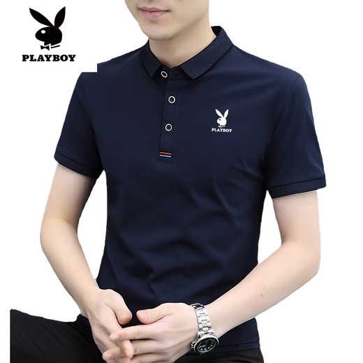 花花公子（PLAYBOY）高端男士短袖t恤2025夏季新款半袖体恤Polo.衫男潮流韩版修身 844白色+844黑色 M 建议90-110斤