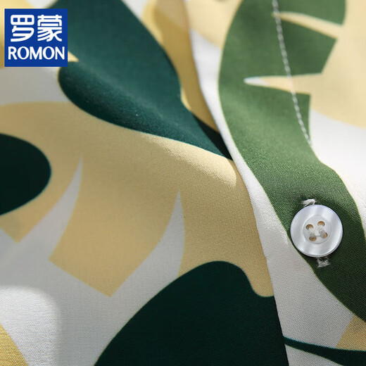 
ROMON (ROMON) green short-sleeved floral shirt summer men Chinese style handsome outside casual breathable ice silk shirt men 6636 Taihu Green L