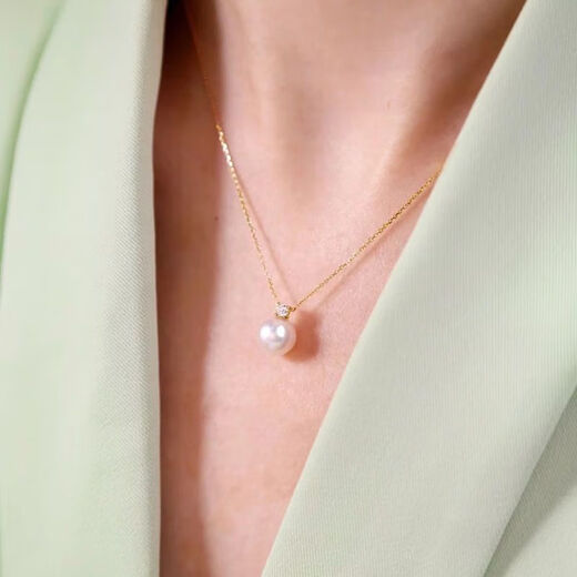 Japanese akoya seawater pearl pendant princess necklace 18K gold South African diamond heavenly natural red hot style Japanese akoya seawater pearl pendant princess necklace