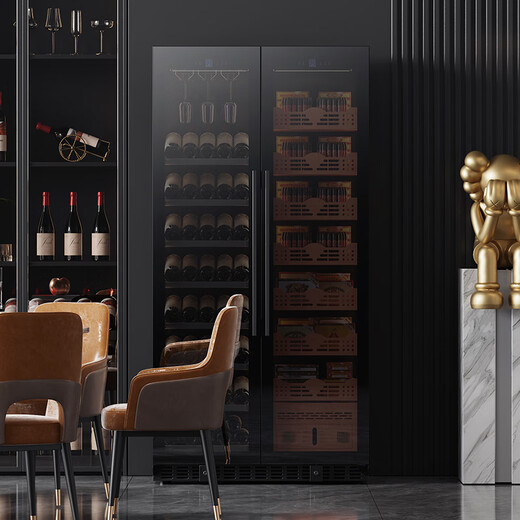 Baikelen Cigar Cabinet Mirror Glass Double Door Double Temperature Constant Temperature and Humidity Tobacco and Wine Cabinet Tea Beverage Cabinet Refrigerator Air-cooled Frost-free Household Commercial Large Capacity Embedded Spanish Cedar Wood 1.9 Meters丨Light Sensing Mirror Dual Temperature Zone丨Tea + Cigar丨Thick Style