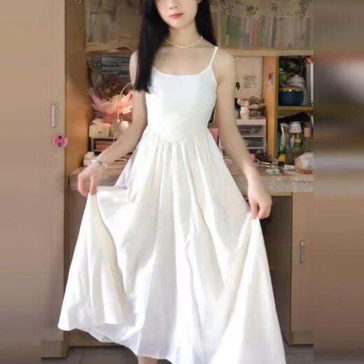 
Yu Shang Zhenpin White suspender dress Women's spring and summer long skirt wearing inner wear beach and beach pure temperament vest base White dress [ M ]