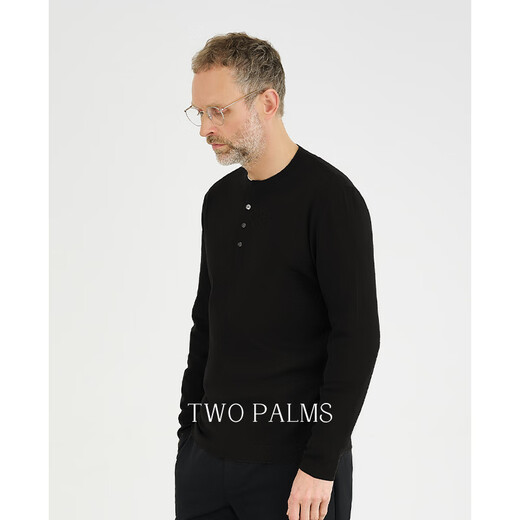 TWO PALMS imported 100% Merino wool Henry collar sweater men's sweater thin spring and autumn black L