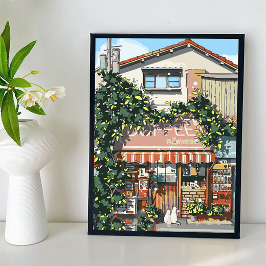 街边咖啡屋数字油画diy填充填色手工绘画画风景丙烯油彩画装饰画 qx15054 30*40cm加厚实木内框 高亮颜料+油画布+多支