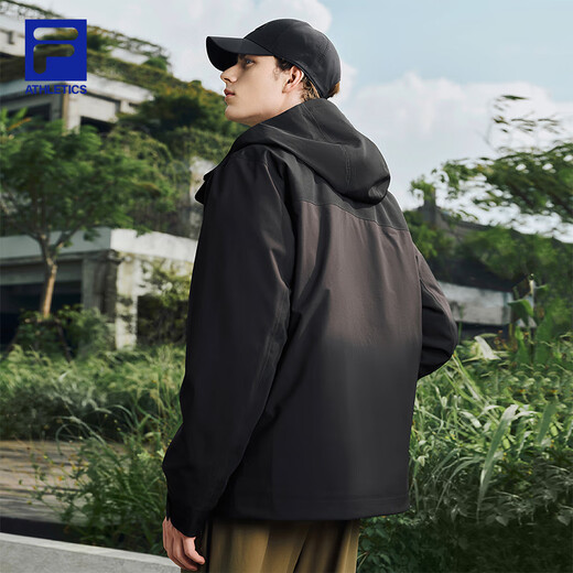 FILA Official Couple's Outdoor Jacket 2025 Autumn New Outdoor Sports Windproof Moisture Breathable Antibacterial Hooded Jacket for Men True Black-BK L 175/96A/L
