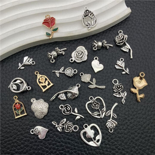 
DIY jewelry accessories rose flower oil drop oil alloy earring bracelet necklace keychain pendant pendant manufacturer 1 black rose 20x30mm-4g-16852