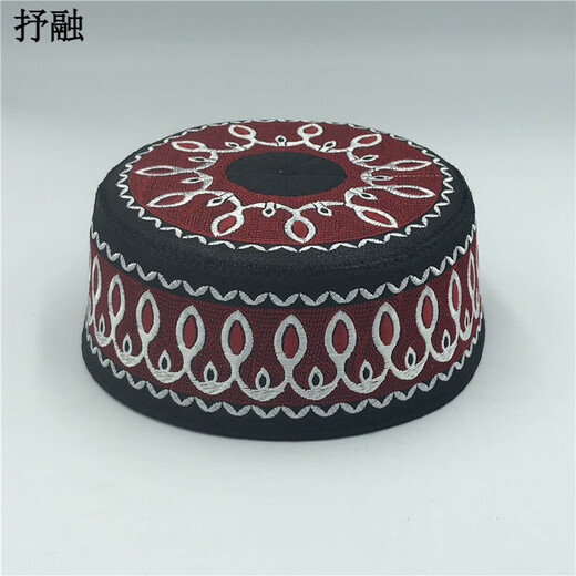 Shurong Hat New Hat Men's Hui Hui Men's Minority Embroidered Flat Top Hui Hat Performance Dance Performance Hat Burgundy No. 58 (Adult Style)