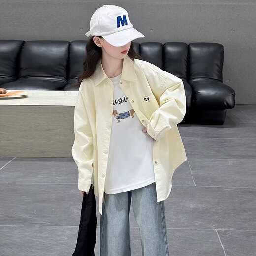 Girls' coat spring and autumn 2025 new style big children's fashionable tops children's super good-looking spring shirts sun protection yellow 160