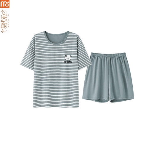 莫代尔睡衣女夏季2025年新款短袖条纹套装可外穿卡通韩版家居服 Y9859 M 75-95斤