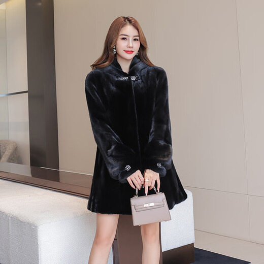 
Winter home brand fur imported mink coat for women, whole mink medium-length hooded mink fur coat for women 6 waves, black L 100Jin[Jin equals 0.5 kg]-120Jin[Jin equals 0.5 kg]