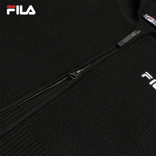FILA 斐乐官方女士编织衫2025冬季新款休闲宽松连帽拉链毛衣开衫 正黑色-BK XL 175/92A/XL