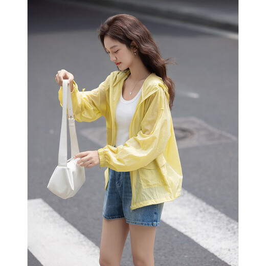 Demana [Originalgarn -Sonnenschutz UPF50+] Sommer mit Kapuze mit großer Tasche Lose Small Temperament Women's Jacket