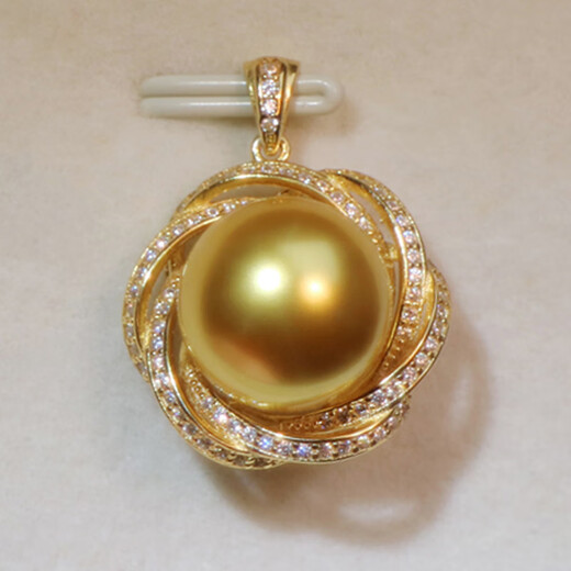 An Xuan South Sea Pearl Pendant Zhencai Seawater Rich Gold Necklace Mother-of-pearl True Round Silver Lock Turning Streamer Chain 14-14mm