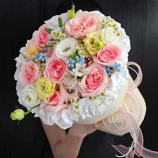 Airi Flowers 99 roses for girlfriend, birthday flowers for wife, date flowers, proposal, confession gift, flower shop delivery, pink lychee and platycodon mix and match small fragrant bouquet