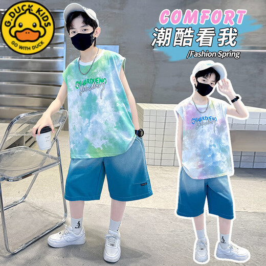 G.DUCKKIDS Children's Clothing Boys Summer Sleeveless Vest Set 2025 New Summer Medium-Grand Children's Boys Sports and Handsome Summer Style TZK693-Blue Set 140 Recommended height 130-140 cm