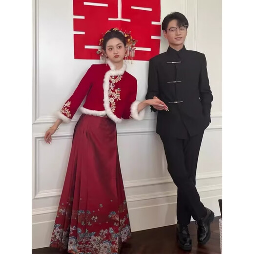 FANDISS Wedding Engagement Dress Casual Suit Men's Jacket Autumn New Chinese Tunic Suit Stand Collar Metal Button Suit Black - Top + Pants XL