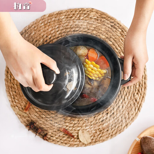 执音砂锅炖锅家用燃气煲汤锅陶瓷锅土小号沙锅耐高温熬中药汤煲瓦煲罐 双色花4-6人烧坏换新 5092ml
