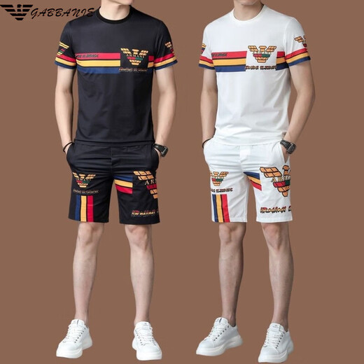 Chiarmania Armani men's ice silk casual sports suit summer short-sleeved two-piece set high-end trendy T-shirt men's shorts GA/H9856B white suit M 105 (suitable for 90-120Jin [Jin equals 0.5 kg])