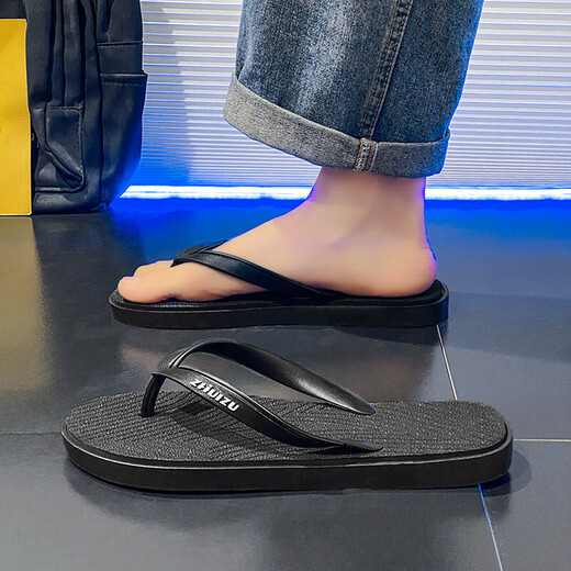 人字拖男士夏季休闲溯溪鞋防滑户外凉拖夹脚拖鞋加厚底耐磨沙滩鞋 ZM1863黑色 41