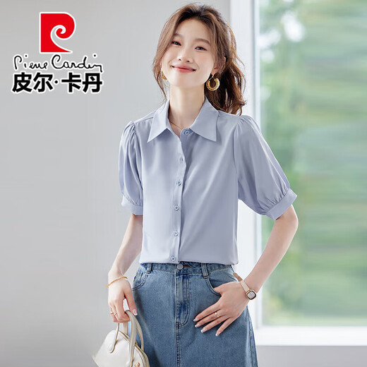 皮尔卡丹（pierre cardin）白色短袖衬衫女2025新款夏天小个子气质职业装工作服上衣雪纺衬衣 9893白色衬衣 XL