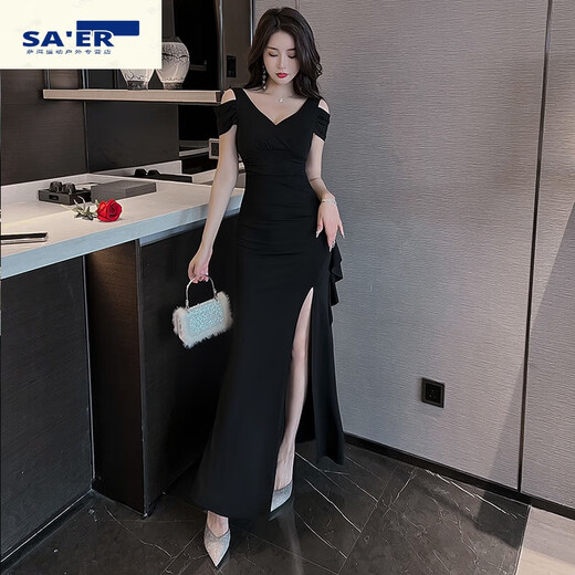 MGTCEKS夜场性感连衣裙纯欲风夜总店开叉长裙晚礼服女2025新款感 黑色3882 L 2x