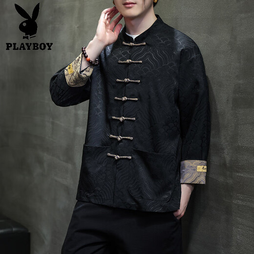 Playboy (PLAYBOY) New Chinese style men's Chinese style red Tang suit shirt jacket spring long-sleeved shirt animal year Hanfu top men's red 3XL 160-180Jin Jin equals 0.5 kg