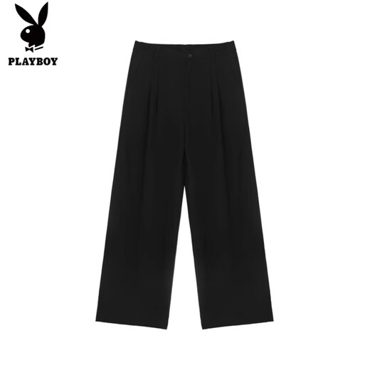 Playboy (PLAYBOY) Large Size Casual Pants Men's Solid Color Wide Leg Pants Trendy Versatile Straight Pants Spring and Autumn Solid Color Loose Drape Small Suit Pants Black 5XL Recommended 180-200Jin Jin is equal to 0.5 kg