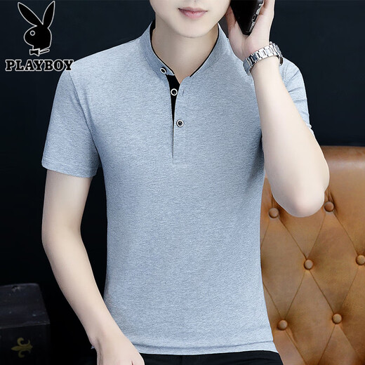 
Playboy (PLAYBOY) high-end stand collar white cotton short-sleeved T-shirt men's summer solid color V-neck sweatshirt trendy top men's polo. White Q691 short sleeve M Recommended 95-115Jin [Jin equals 0.5 kg]