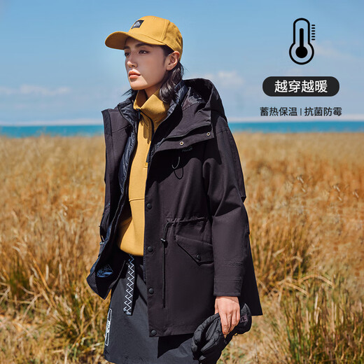 Pelliot Outdoor Graphene Baumwolle Innere Jacke Herren Drei-in-eins-windprofessionelle Baumwolljacke Ski Mountaineering-Anzug [Frauen] Obsidian Black_graphene Baumwolle L