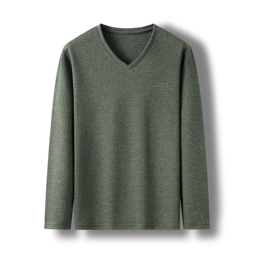 Sieben Wölfe Frühling und Herbst Langarm T-Shirt Herren Hühnchen Herzkollektion V-Ausschnitt Basishemd mittleren Alters und junger Menschen in innerer und äußerer lässiger Hemd Trendy 9863 Mist Blue M 105 empfohlen 100-120jin [Jin gleich 0,5 kg]